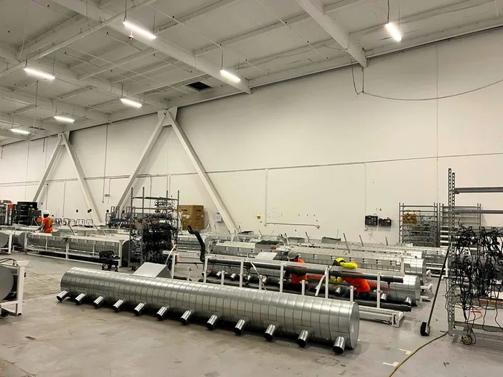 Stainless process equipment removed from a plant and lined up in order