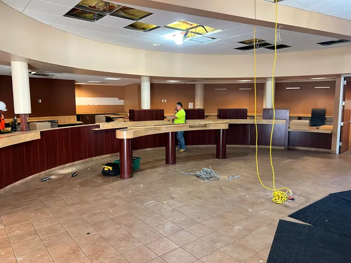Commercial interior stripped back with ceiling removed